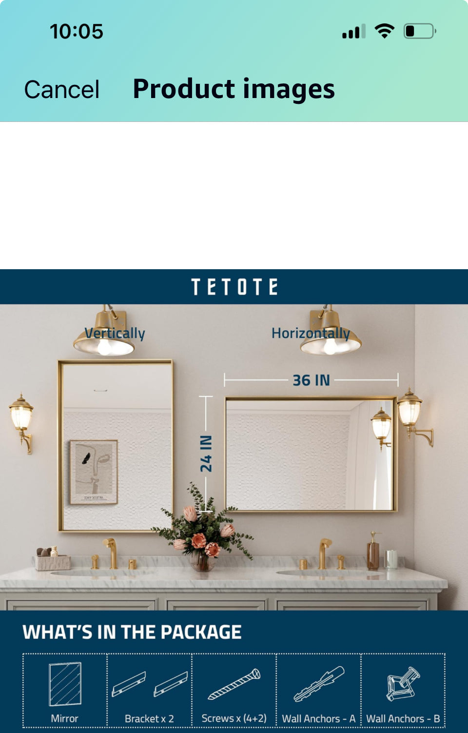TETOTE Brushed Champagne Gold Bathroom Mirror 24x36 Inch Metal Frame For Modern Farmhouse Bathrooms