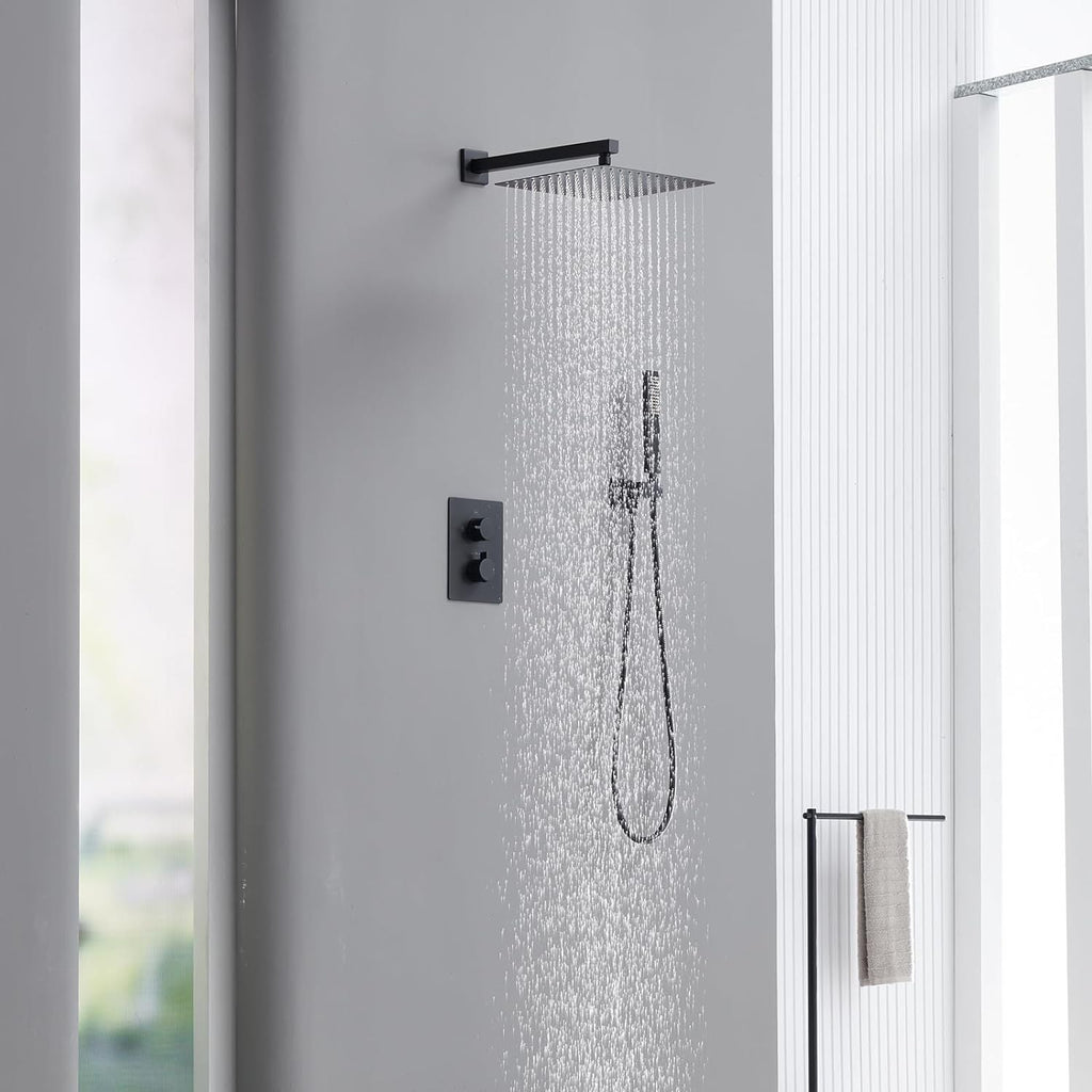Trustmi Thermostatic Shower System Matte Black With Brass 3-Way Diverter Precise Temperature Control For Home Bathrooms
