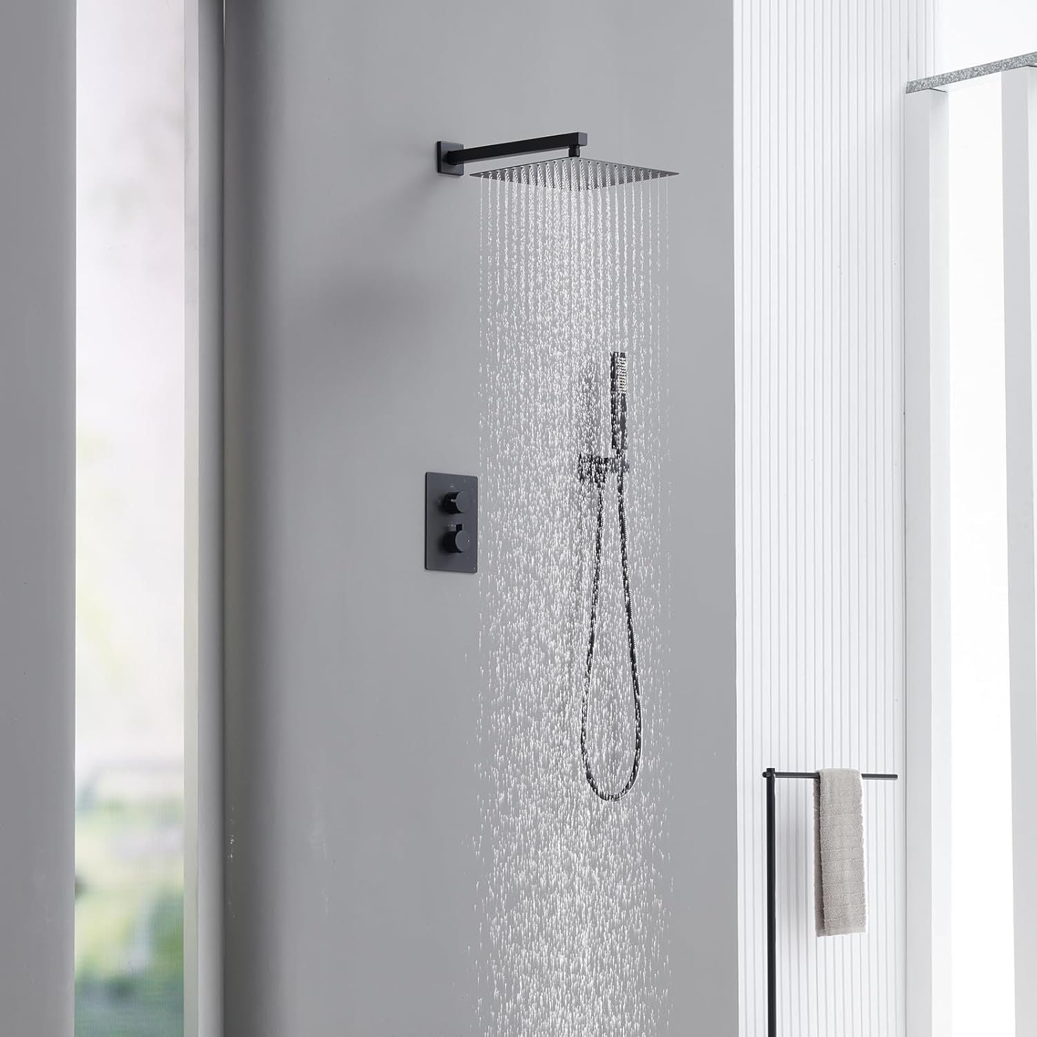Trustmi Thermostatic Shower System Matte Black With Brass 3-Way Diverter Precise Temperature Control For Home Bathrooms