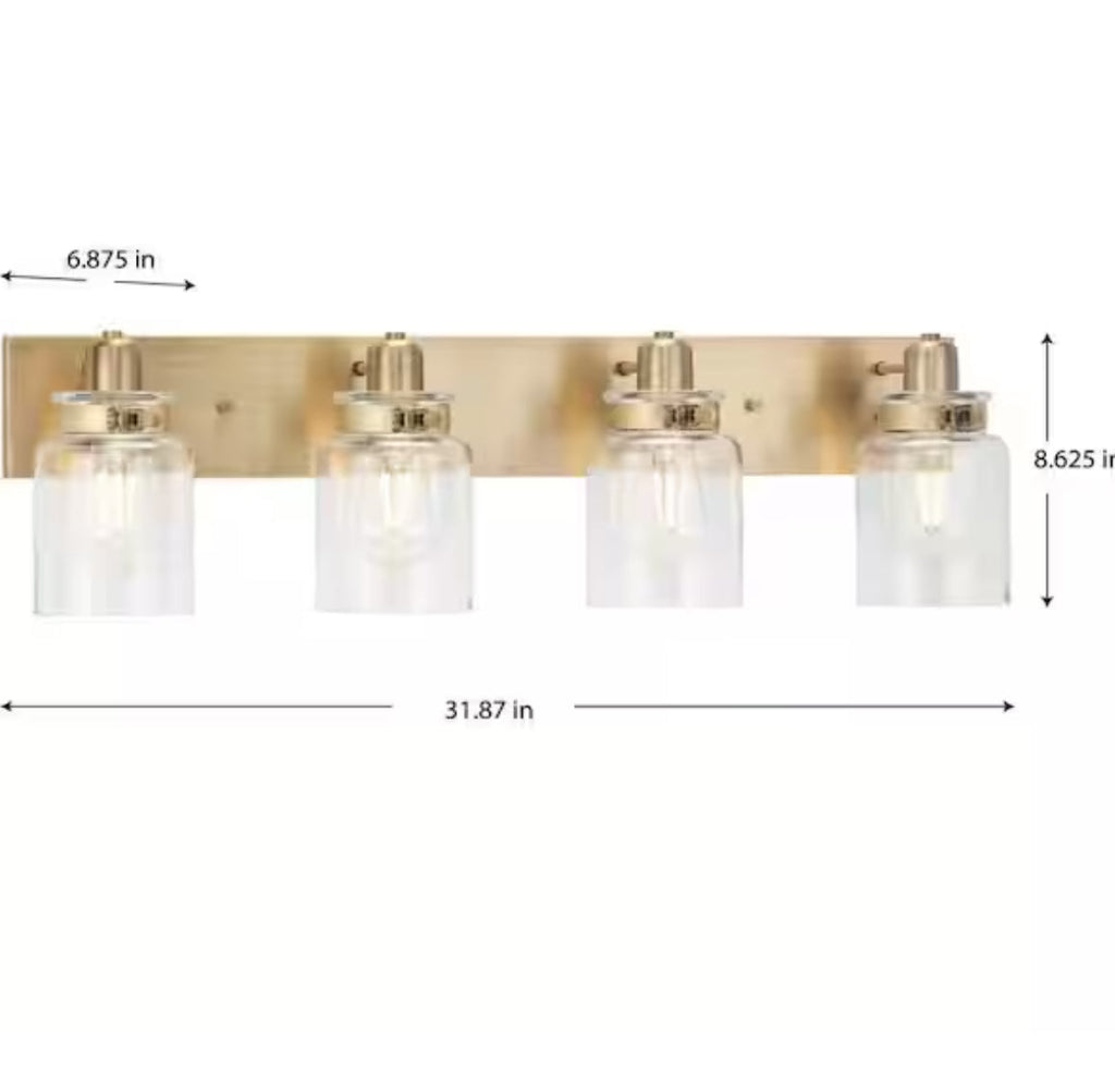 Progress Lighting Calhoun Vanity Light 4 Light Gold Vintage Brass With Clear Glass For Modern Farmhouse Bathrooms