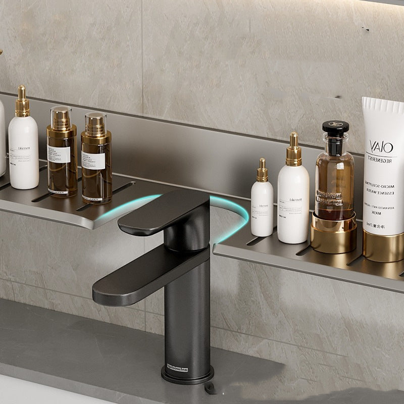 Gun Gray Space Aluminum Faucet Slot Rack No Drill Mirror Front For Small Bathrooms And Countertop Organization