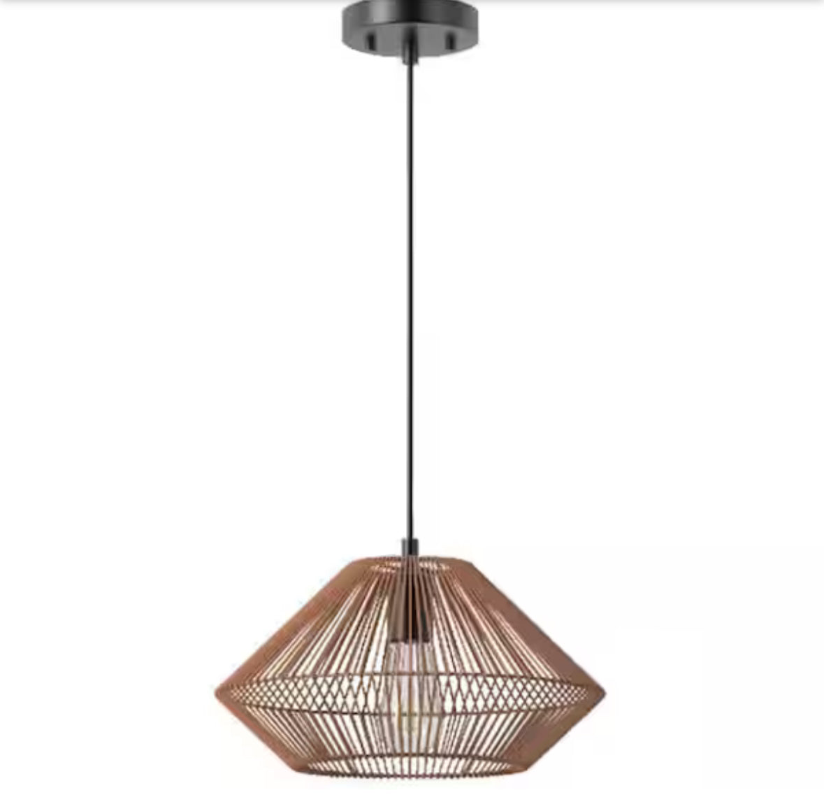 Hampton Bay Savannah 1 Light Matte Black Pendant Light With Paper Twine Shade For Cozy Modern Living
