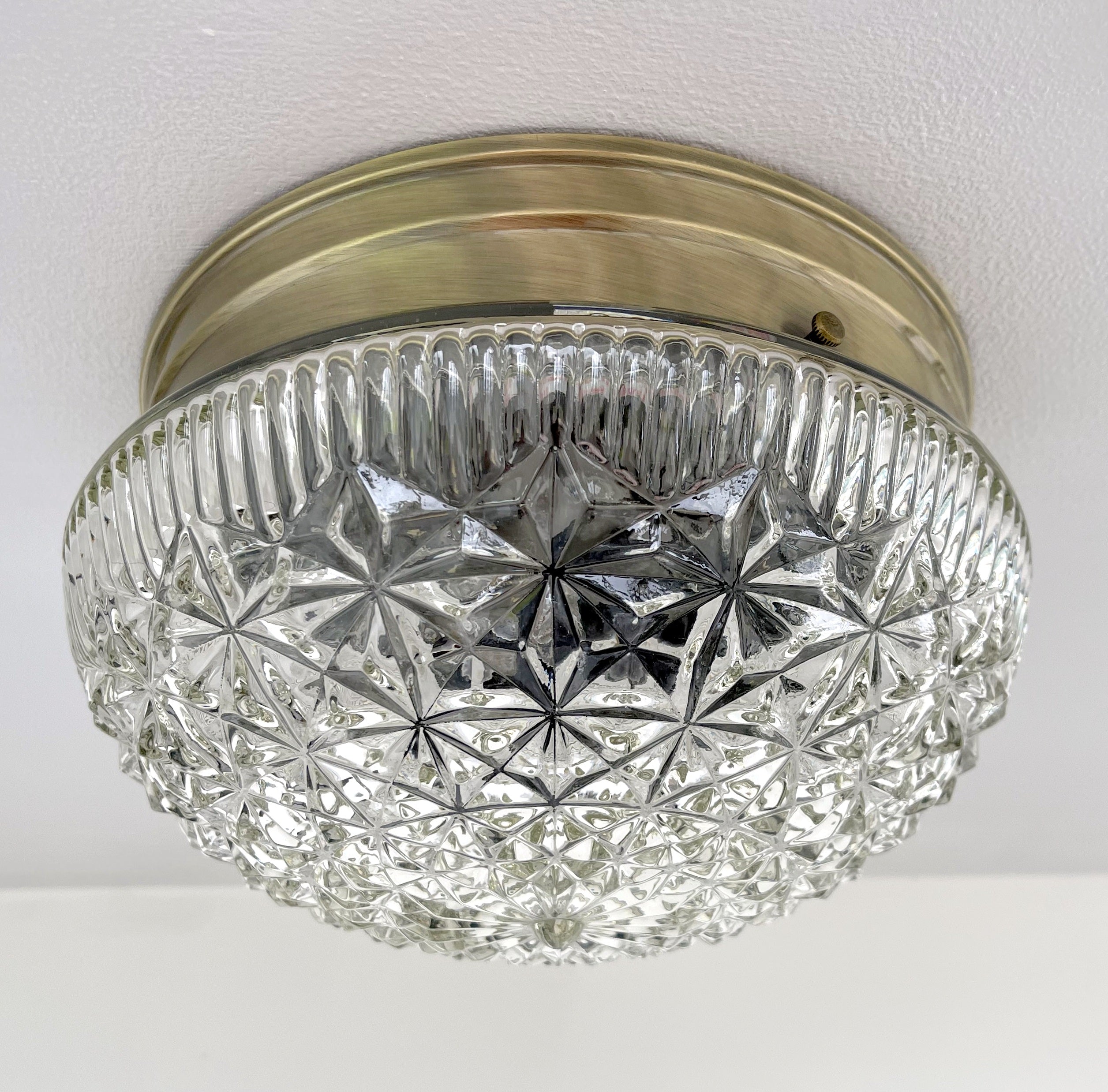 Mid Century Diamond Glass Ceiling Light Diamond Pattern Dome Glamour For Retro Decor Aficionados
