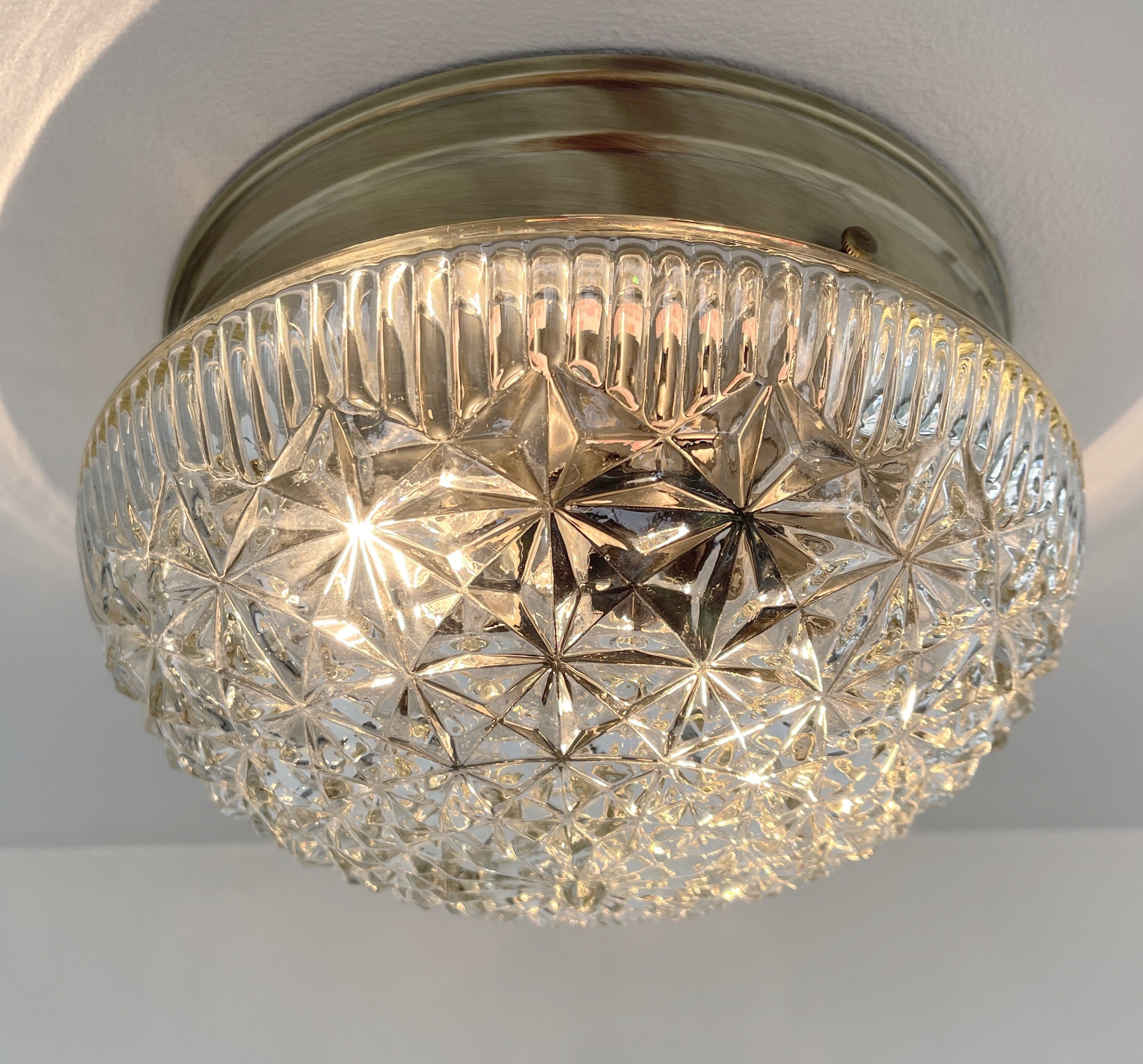 Mid Century Diamond Glass Ceiling Light Diamond Pattern Dome Glamour For Retro Decor Aficionados