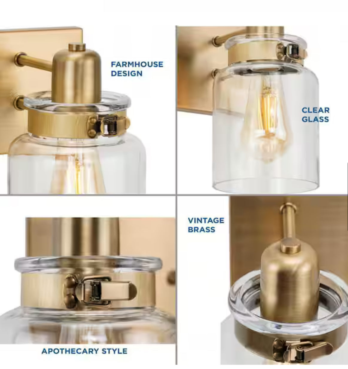 Progress Lighting Calhoun Vanity Light 4 Light Gold Vintage Brass With Clear Glass For Modern Farmhouse Bathrooms