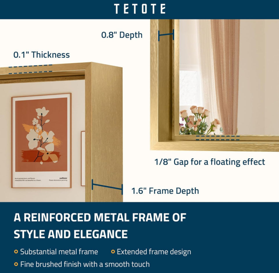 TETOTE Brushed Champagne Gold Bathroom Mirror 24x36 Inch Metal Frame For Modern Farmhouse Bathrooms