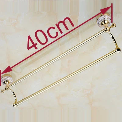DecorBites™ 60cm Double Towel Bar with Ceramic Gold Finish for Bathroom Accessories.