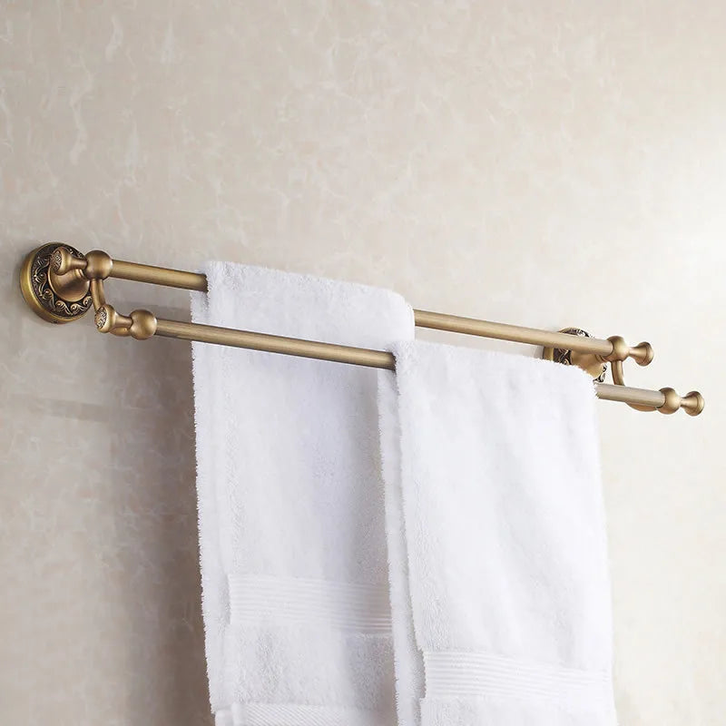 DecorBites™ Antique Brass Double Towel Bar Bathroom Shelf Holder Towel Rack