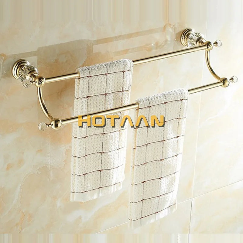 DecorBites™ Crystal Gold Double Towel Bar for Bathroom, 60cm Length