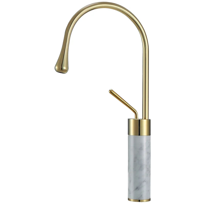 DecorBites™ Brushed Gold Brass & Marble Bathroom Sink Faucet