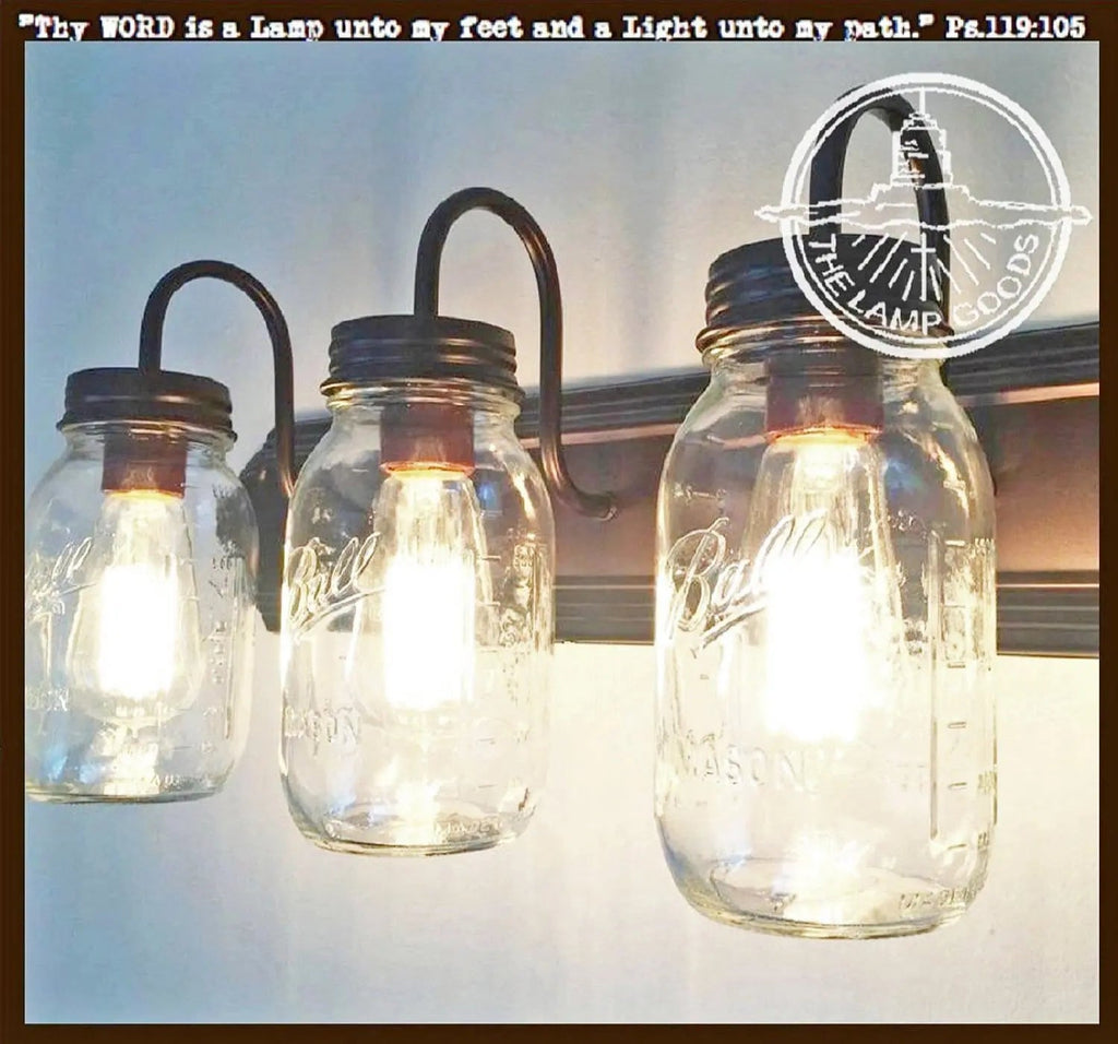 Mason Jar Vanity Light For Farmhouse Bathrooms Three Jar Shades Warm Ambience And Modern Glow