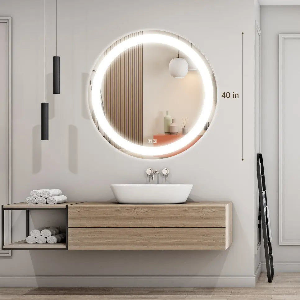 Hausvita Round LED Vanity Mirror With Dimmable Lights For Elegant Bathroom Grooming