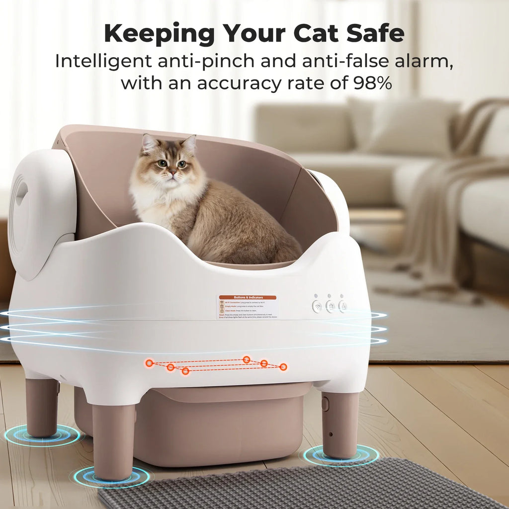 Self-Cleaning Cat Litter Box with App Control — Open-Top Auto Litter Box, 10L Odor-Free Waste Bin, Whisper-Quiet Smart Litter Box for Multi-Cat Homes