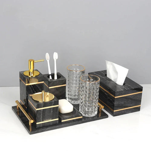 DecorBites Black Marble Bathroom Accessories Set Luxury Bath Decor For Modern Homes