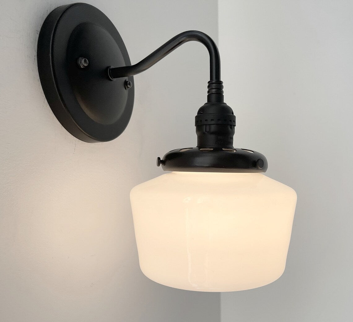 Milk Glass Wall Sconce By Small Schoolhouse Warm Glow Vintage Charm Compact Design For Bathrooms And Bedrooms