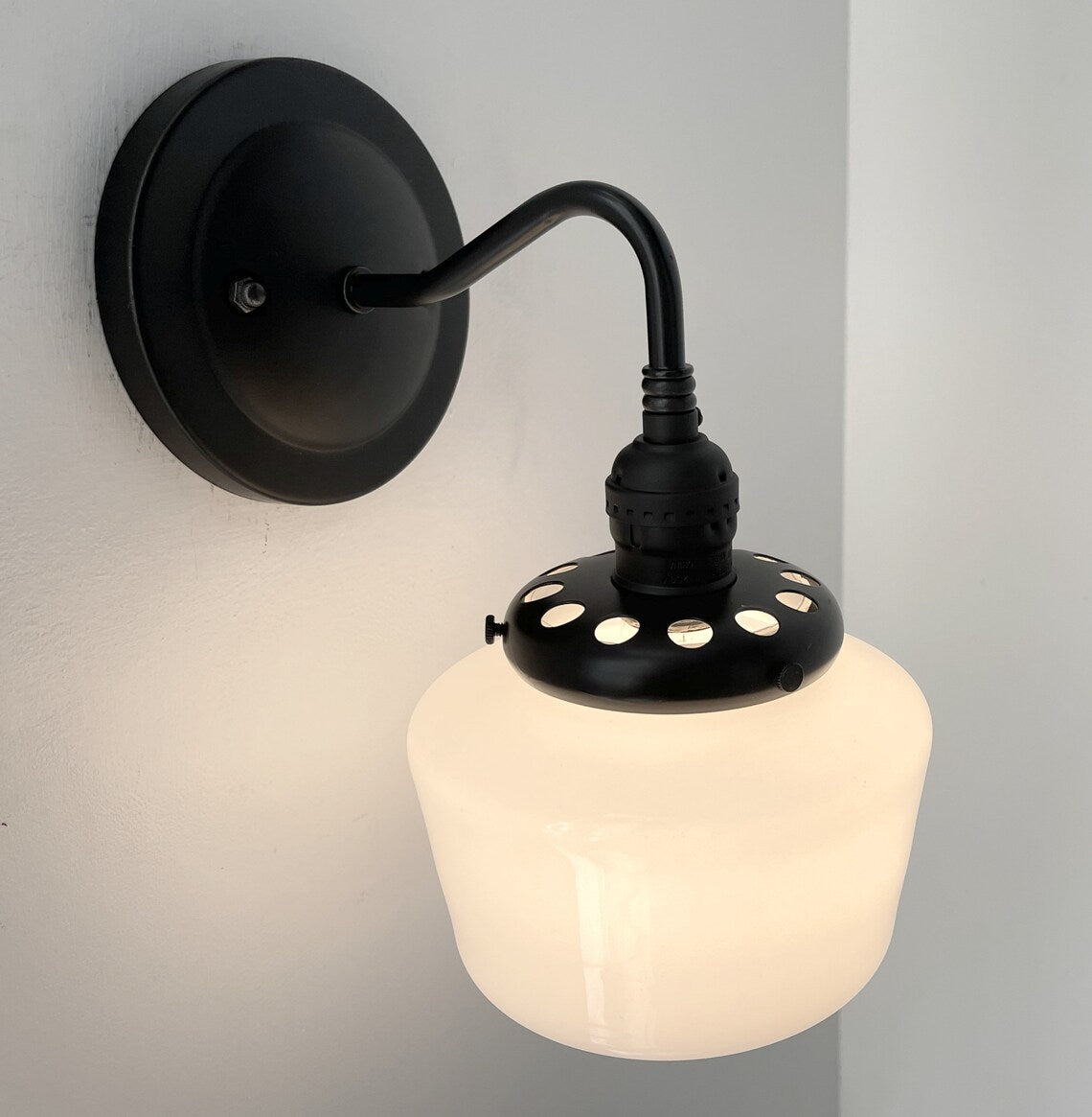 Milk Glass Wall Sconce By Small Schoolhouse Warm Glow Vintage Charm Compact Design For Bathrooms And Bedrooms