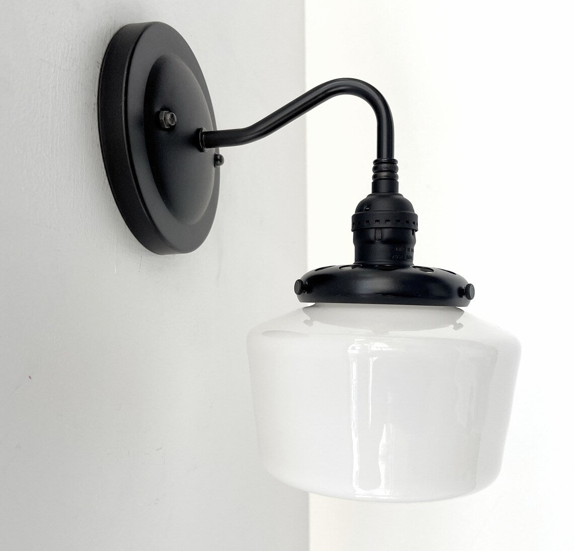 Milk Glass Wall Sconce By Small Schoolhouse Warm Glow Vintage Charm Compact Design For Bathrooms And Bedrooms