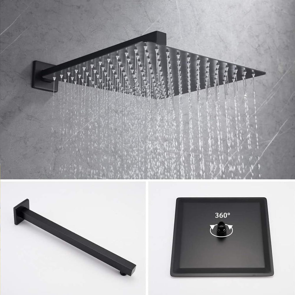 Trustmi Thermostatic Shower System Matte Black With Brass 3-Way Diverter Precise Temperature Control For Home Bathrooms