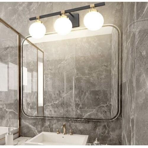 Tipace Mid Century Modern Bathroom Vanity Light Fixtures 3 Lights Milky White Glass Shades Black/Golden Bathroom Light Fixture(Exclude Bulb)