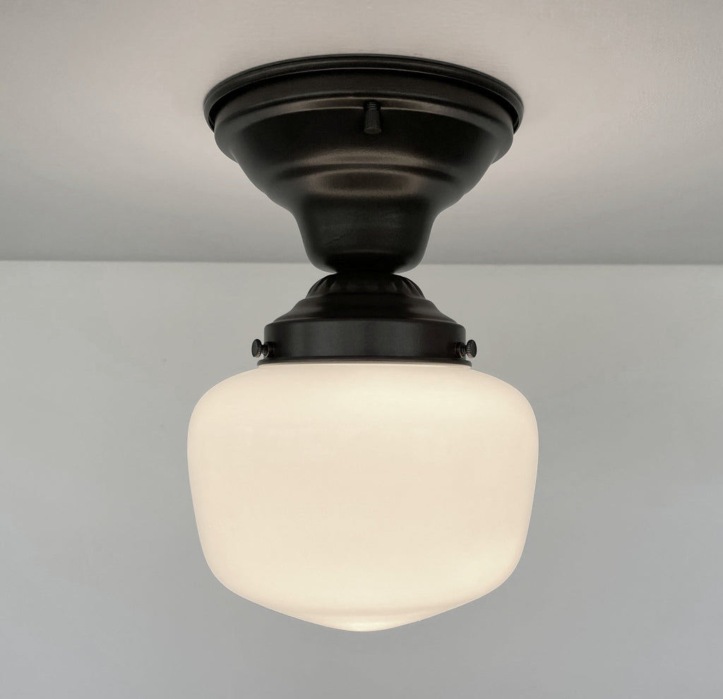 Simple Milk Glass Schoolhouse Ceiling Light Warm Glow Home