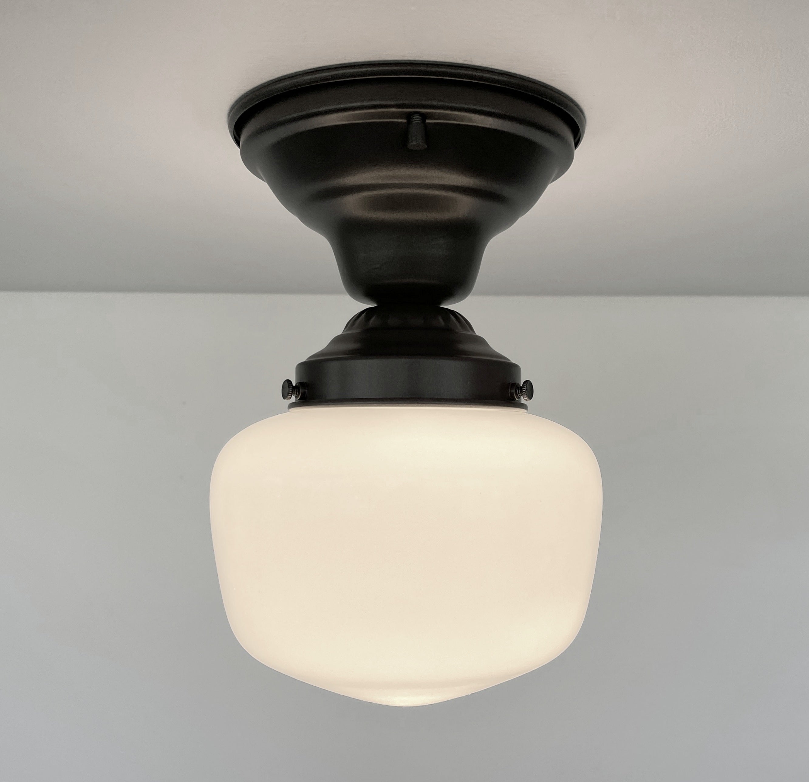 Simple Milk Glass Schoolhouse Ceiling Light Warm Glow Home
