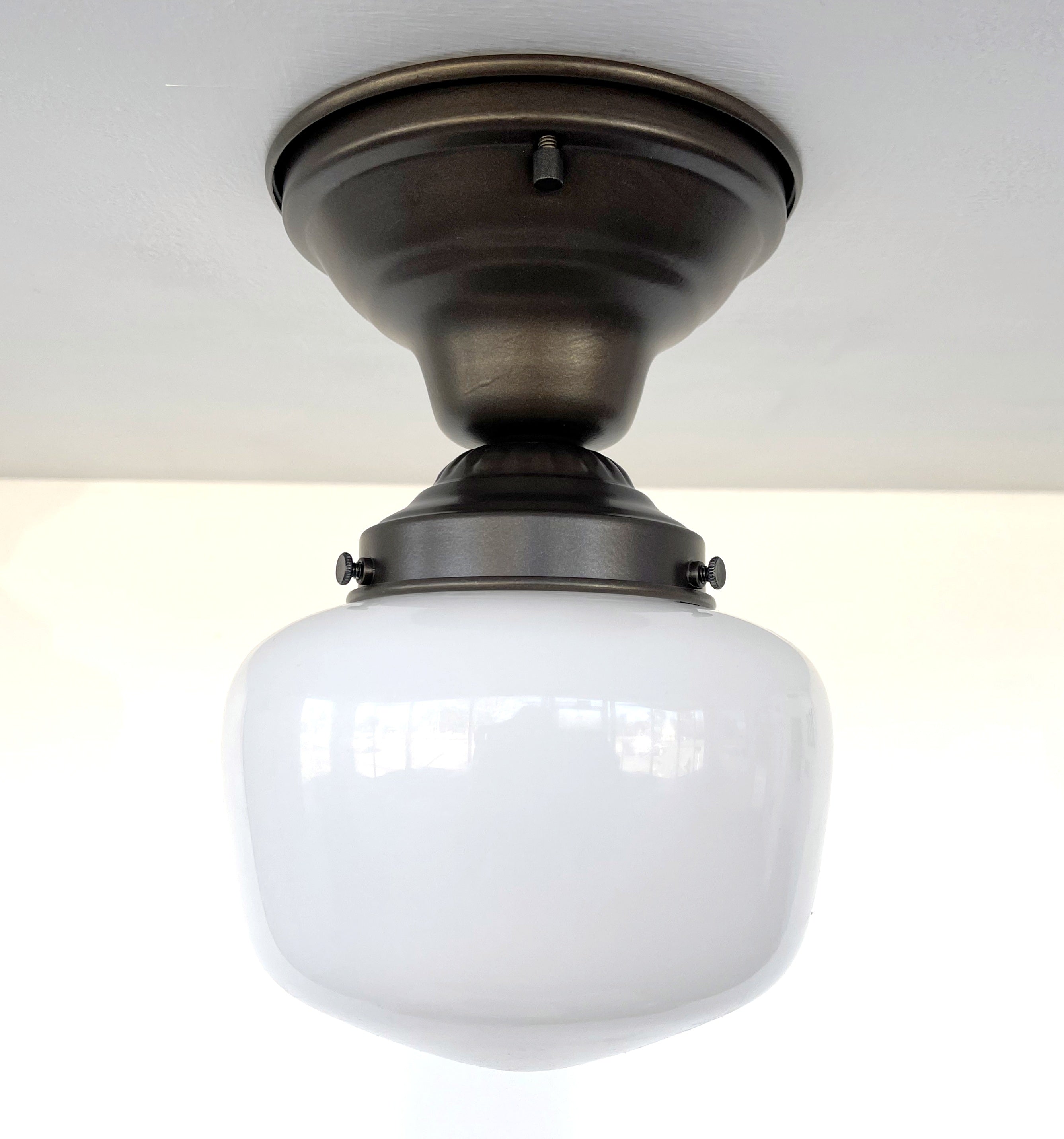 Simple Milk Glass Schoolhouse Ceiling Light Warm Glow Home
