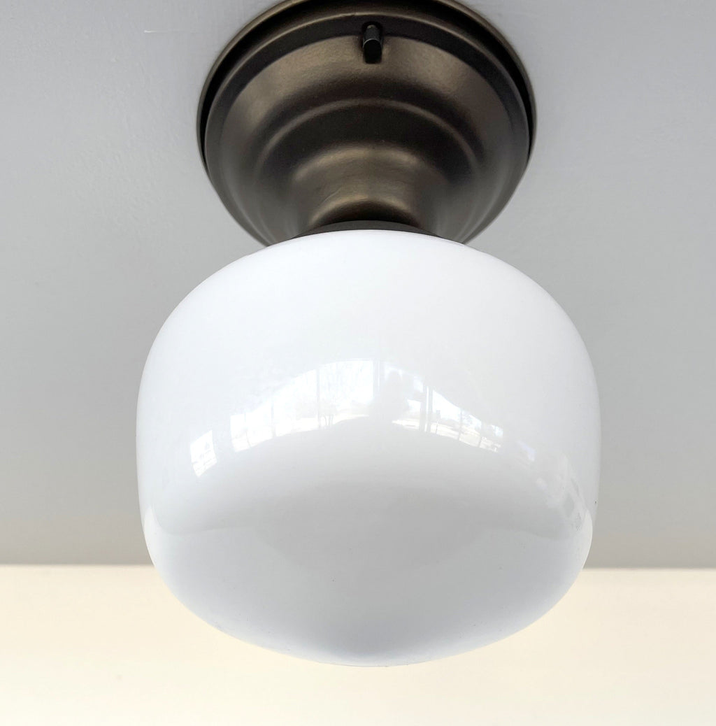 Simple Milk Glass Schoolhouse Ceiling Light Warm Glow Home
